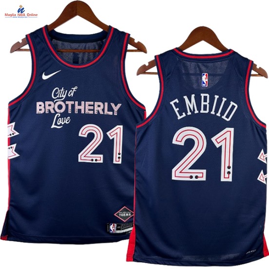 Acquista Maglia NBA Nike Philadelphia Sixers #21 Joel Embiid Marino Città 2024-25