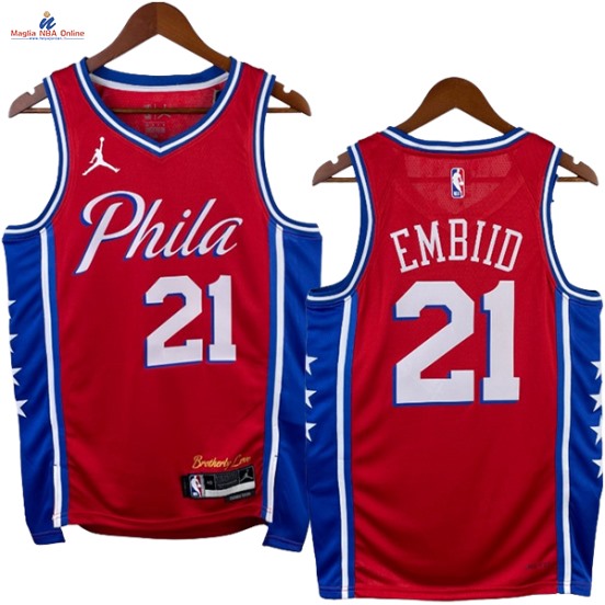 Acquista Maglia NBA Nike Philadelphia Sixers #21 Joel Embiid Rosso Statement 2023-24