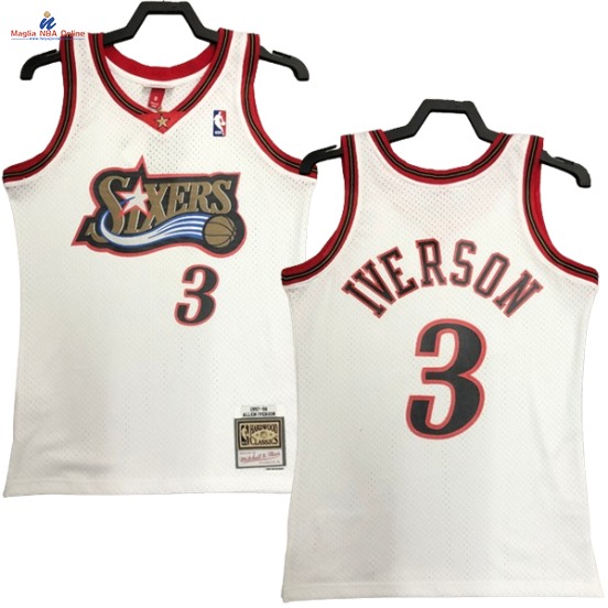 Acquista Maglia NBA Nike Philadelphia Sixers #3 Allen Iverson Bianco Hardwood Classics 1997-98