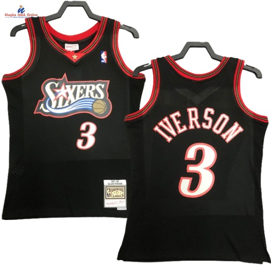 Acquista Maglia NBA Nike Philadelphia Sixers #3 Allen Iverson Nero Hardwood Classics 1997-98