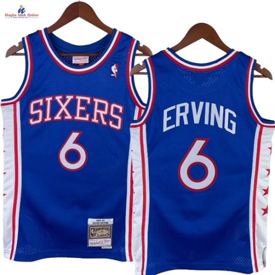 Acquista Maglia NBA Nike Philadelphia Sixers #6 Julius Erving Blu Hardwood Classics 1982-83