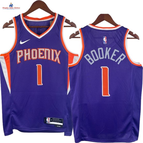 Acquista Maglia NBA Nike Phoenix Suns #1 Devin Booker Porpora Icon 2023-24