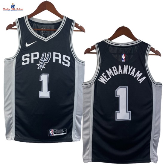 Acquista Maglia NBA Nike San Antonio Spurs #1 Victor Wembanyama Nero Icon 2023-24