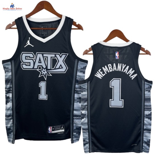 Acquista Maglia NBA Nike San Antonio Spurs #1 Victor Wembanyama Nero Statement 2023-24