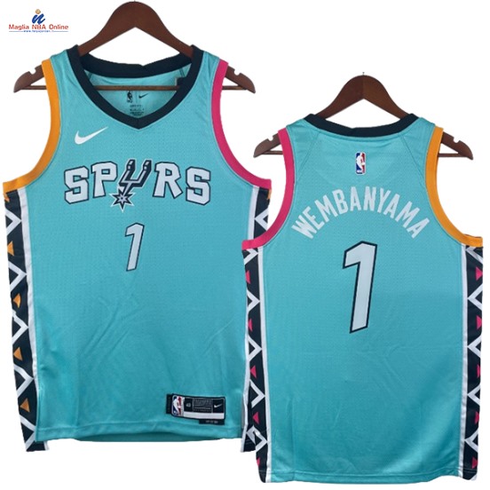 Acquista Maglia NBA Nike San Antonio Spurs #1 Victor Wembanyama Verde Città 2023-24