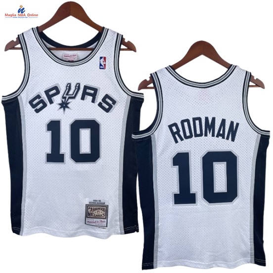 Acquista Maglia NBA Nike San Antonio Spurs #10 Dennis Rodman Bianco Hardwood Classics 1993-94