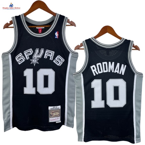 Acquista Maglia NBA Nike San Antonio Spurs #10 Dennis Rodman Nero Hardwood Classics 1993-94