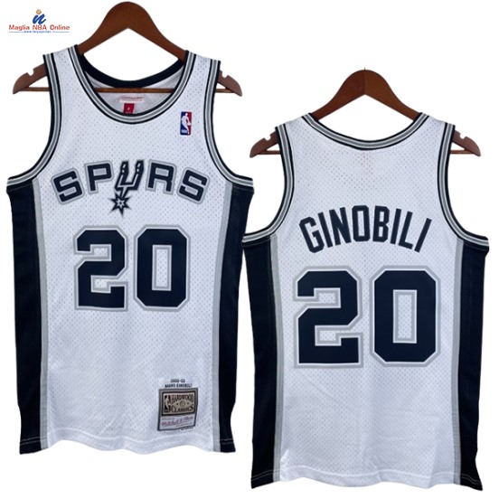 Acquista Maglia NBA Nike San Antonio Spurs #20 Manu Ginobili Bianco Hardwood Classics 2002-03