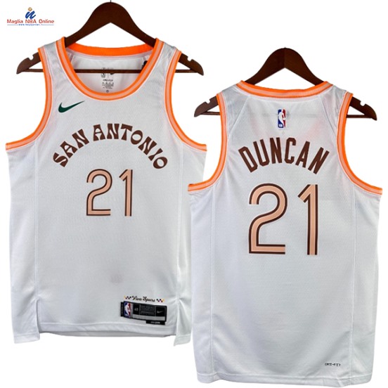 Acquista Maglia NBA Nike San Antonio Spurs #21 Tim Duncan Bianco Città 2024-25