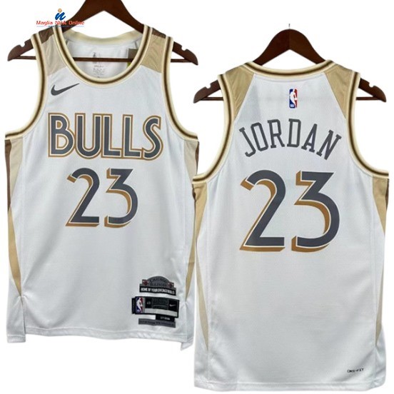 Acquista Maglia NBA Nike Chicago Bulls 23# Michael Jordan Bianco Città 2024-25