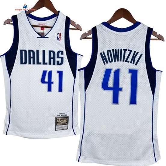 Acquista Maglia NBA Nike Dallas Mavericks 41# Dirk Nowitzki Bianco Hardwood Classics 2010-11