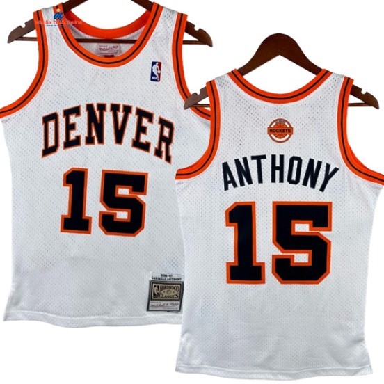 Acquista Maglia NBA Nike Denver Nuggets 15# Carmelo Anthony Bianco Hardwood Classics 2006-07