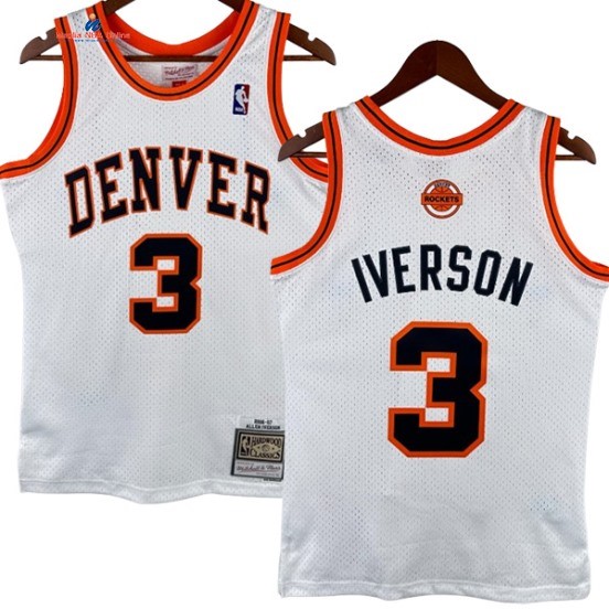 Acquista Maglia NBA Nike Denver Nuggets 3# Allen Iverson Bianco Hardwood Classics 2006-07