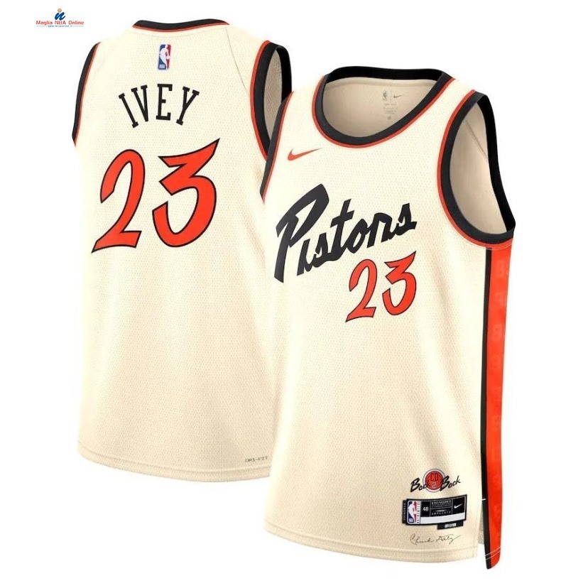 Acquista Maglia NBA Nike Detroit Pistons 23# Jaden Ivey Crème Città 2024-25