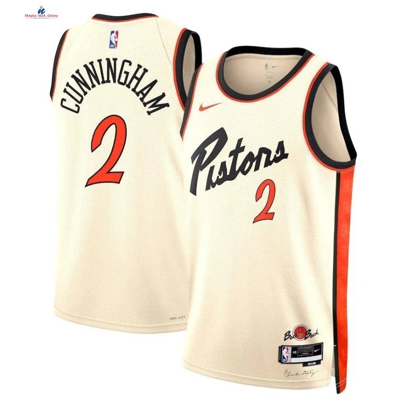 Acquista Maglia NBA Nike Detroit Pistons 2# Cade Cunningham Crème Città 2024-25
