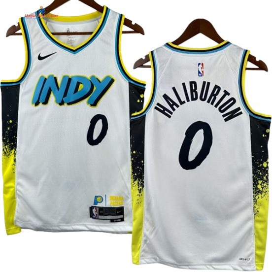 Acquista Maglia NBA Nike Indiana Pacers 0# Tyrese Haliburton Bianco Città 2024-25
