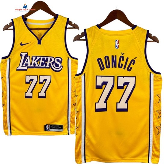 Acquista Maglia NBA Nike Los Angeles Lakers 77# Luka Dončić Giallo Città 2019 20