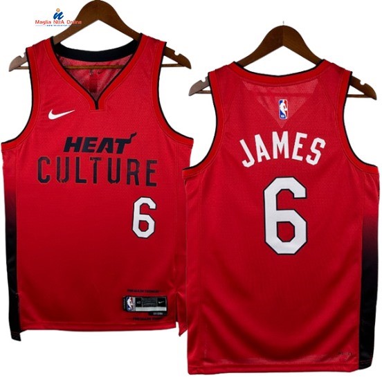 Acquista Maglia NBA Nike Miami Heat 6# LeBron James Rosso Città 2025