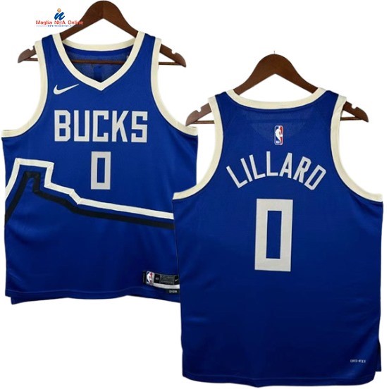 Acquista Maglia NBA Nike Milwaukee Bucks 0# Damian Lillard Blu Città 2025