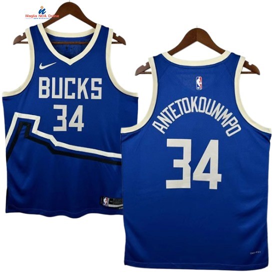 Acquista Maglia NBA Nike Milwaukee Bucks 34# Giannis Antetokounmpo Blu Città 2025
