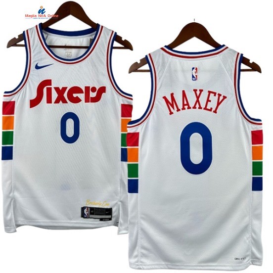 Acquista Maglia NBA Nike Philadelphia 76ers 0# Tyrese Maxey Bianco Città 2025