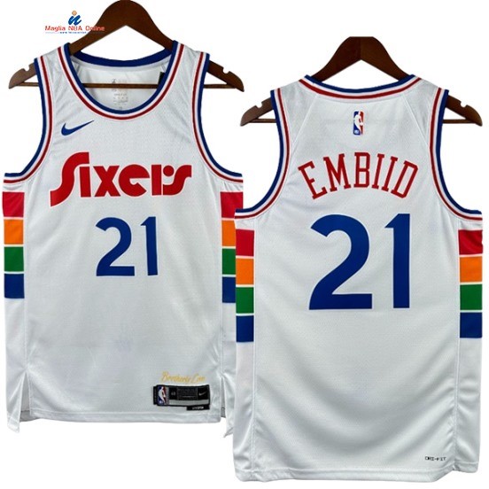 Acquista Maglia NBA Nike Philadelphia 76ers 21# Joel Embiid Bianco Città 2025
