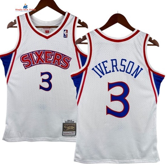 Acquista Maglia NBA Nike Philadelphia 76ers 3# Allen Iverson Bianco Hardwood Classics 1996-97