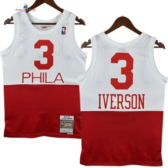 Acquista Maglia NBA Nike Philadelphia 76ers 3# Allen Iverson Rosso Bianco Hardwood Classics 2003-04