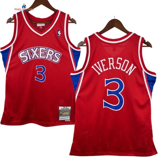 Acquista Maglia NBA Nike Philadelphia 76ers 3# Allen Iverson Rosso Hardwood Classics 1996-97