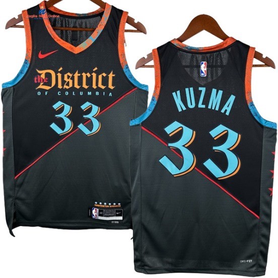 Acquista Maglia NBA Nike Washington Wizards 33# Kyle Kuzma Nero Città 2024