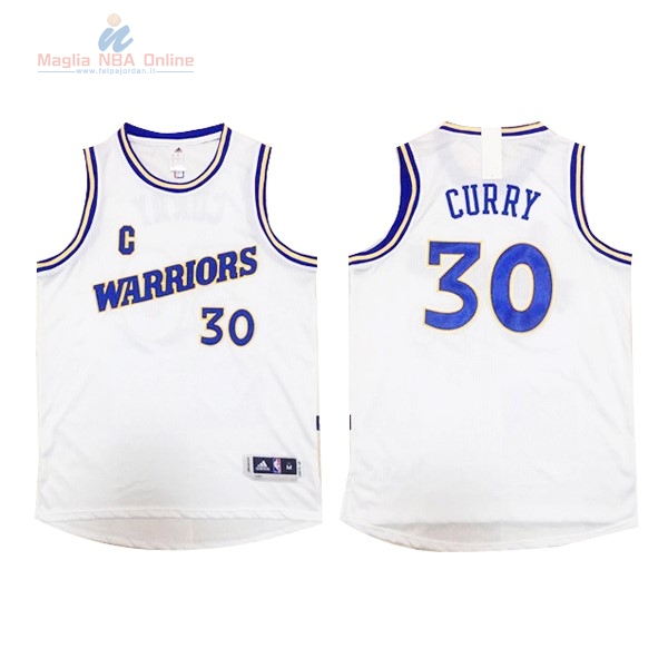 Acquista Maglia NBA Golden State Warriors #30 Stephen Curry Retro Bianco Blu