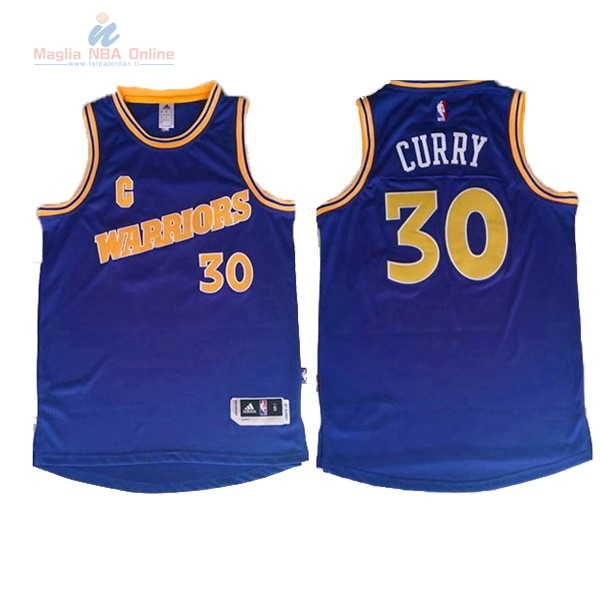 Acquista Maglia NBA Golden State Warriors #30 Stephen Curry Retro Blu Giallo
