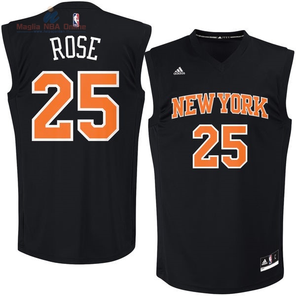 Acquista Maglia NBA New York Knicks #25 Derrick Rose Nero Arancia