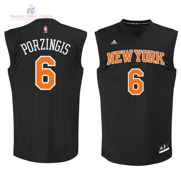 Acquista Maglia NBA New York Knicks #6 Kristaps Porzingis Nero Arancia