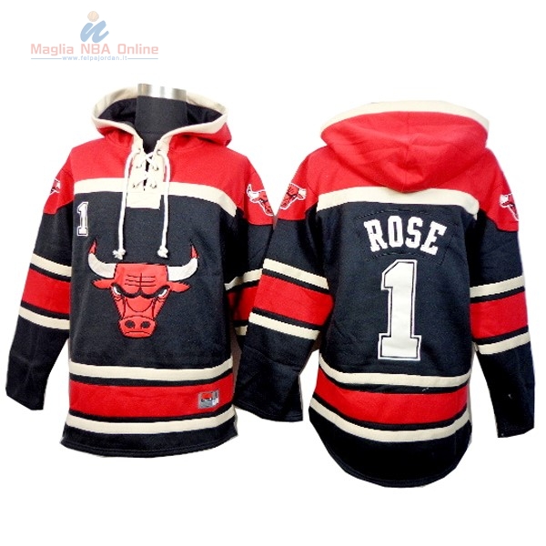 Acquista Felpe Con Cappuccio NBA Chicago Bulls #1 Rose Nero Rosso