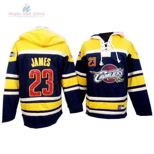 Acquista Felpe Con Cappuccio NBA Cleveland Cavaliers #23 Lebron James Nero Giallo