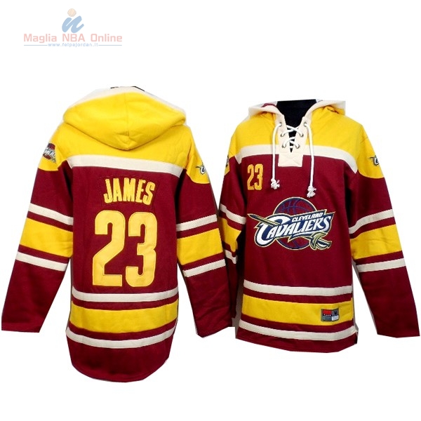 Acquista Felpe Con Cappuccio NBA Cleveland Cavaliers #23 Lebron James Rosso Giallo