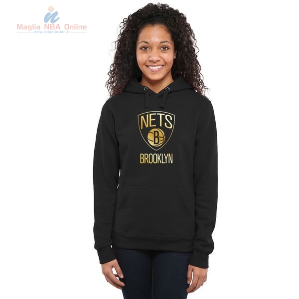 Acquista Felpe Con Cappuccio NBA Donna Brooklyn Nets Nero Oro