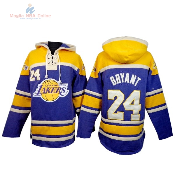 Acquista Felpe Con Cappuccio NBA Los Angeles Lakers #24 Kobe Bryant Giallo Porpora