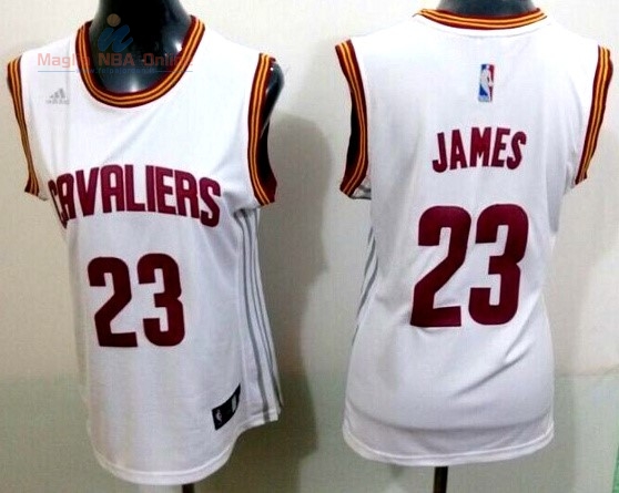 Acquista Maglia NBA Donna Cleveland Cavaliers #23 LeBron James Bianco Striscia