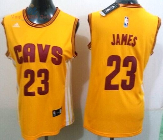 Acquista Maglia NBA Donna Cleveland Cavaliers #23 LeBron James Giallo Striscia