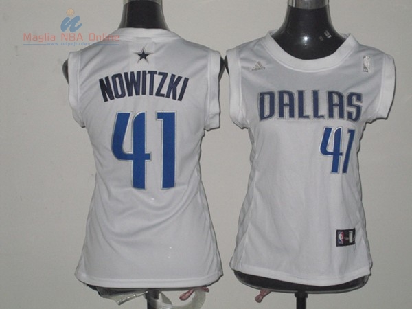 Acquista Maglia NBA Donna Dallas Mavericks #41 Dirk Nowitzki Bianco