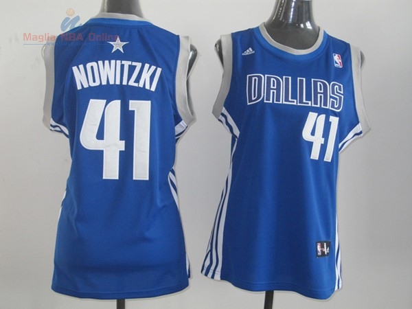 Acquista Maglia NBA Donna Dallas Mavericks #41 Dirk Nowitzki Blu