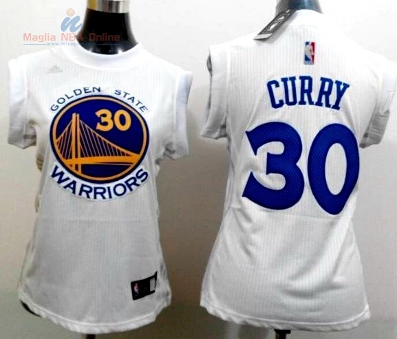 Acquista Maglia NBA Donna Golden State Warriors #30 Stephen Curry Bianco Blu