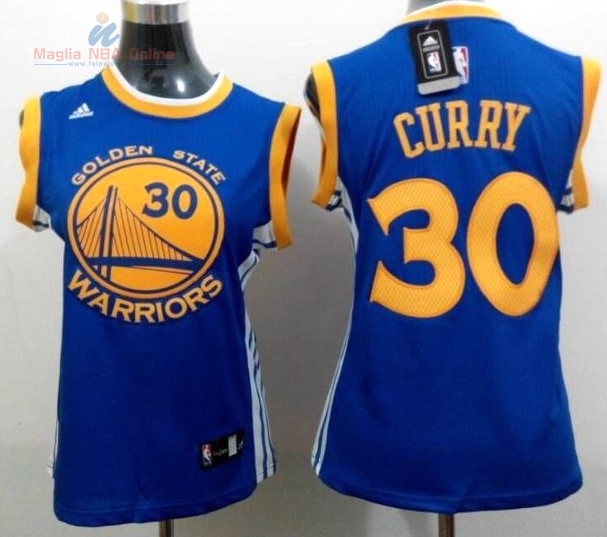 Acquista Maglia NBA Donna Golden State Warriors #30 Stephen Curry Blu Giallo