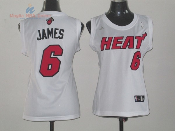 Acquista Maglia NBA Donna Miami Heat #6 LeBron James Bianco