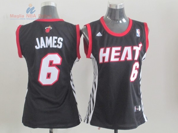 Acquista Maglia NBA Donna Miami Heat #6 LeBron James Nero Rosso