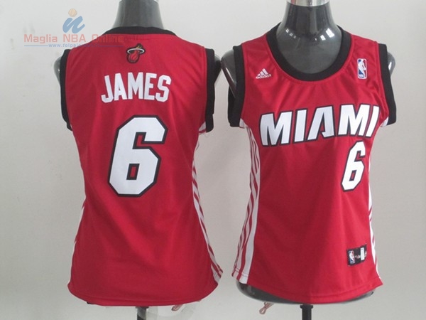 Acquista Maglia NBA Donna Miami Heat #6 LeBron James Rosso Bianco