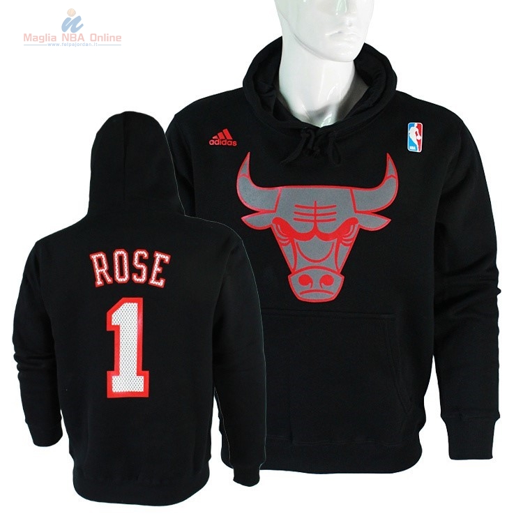 Acquista Felpe Con Cappuccio NBA 2016 Chicago Bulls #1 Derrick Rose Nero