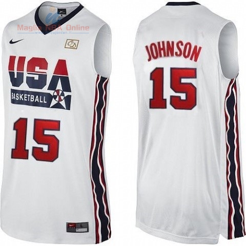 Acquista Maglia NBA 1992 USA #15 Johnson Bianco